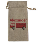 Firetruck Large Burlap Gift Bag - Front (Personalized)