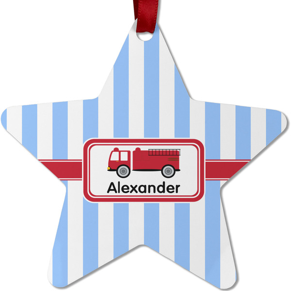 Custom Firetruck Metal Star Ornament - Double Sided w/ Name or Text