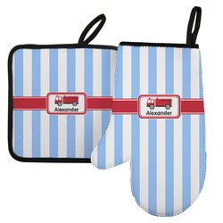 Firetruck Left Oven Mitt & Pot Holder Set w/ Name or Text