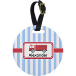 Firetruck Plastic Luggage Tag - Round (Personalized)