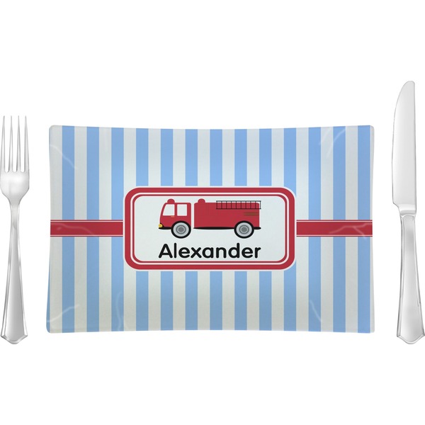 Custom Firetruck Glass Rectangular Lunch / Dinner Plate (Personalized)