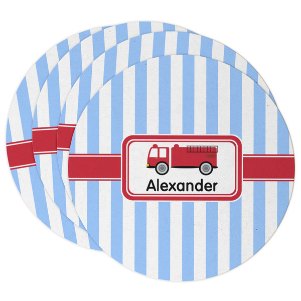 Custom Firetruck Round Paper Coasters w/ Name or Text