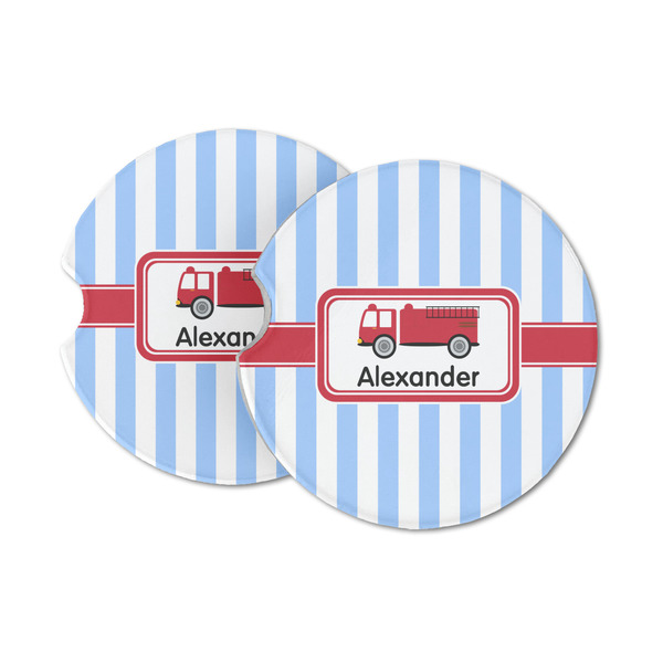 Custom Firetruck Sandstone Car Coasters - Set of 2 (Personalized)