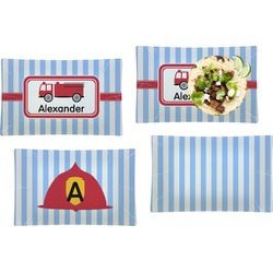 Firetruck Set of 4 Glass Rectangular Lunch / Dinner Plate (Personalized)