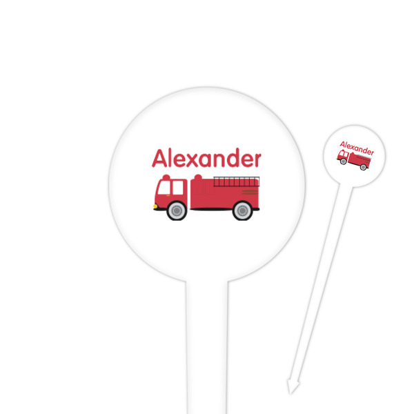 Custom Firetruck 4" Round Plastic Food Picks - White - Double Sided (Personalized)