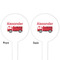 Firetruck White Plastic 4" Food Pick - Round - Double Sided - Front & Back