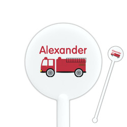 Firetruck 5.5" Round Plastic Stir Sticks - White - Single Sided (Personalized)