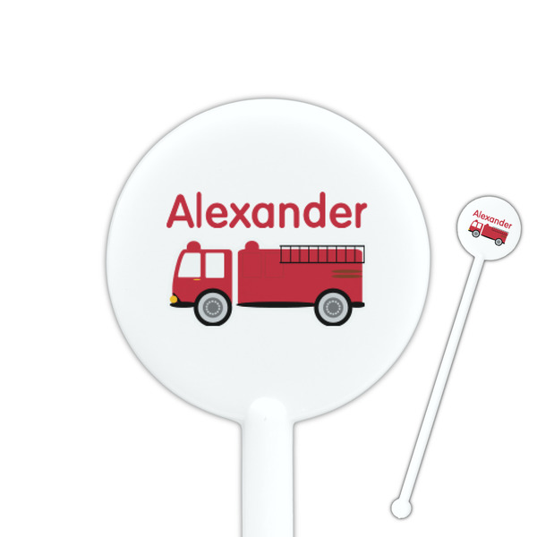 Custom Firetruck 5.5" Round Plastic Stir Sticks - White - Single Sided (Personalized)