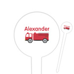 Firetruck 6" Round Plastic Food Picks - White - Single Sided (Personalized)