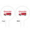 Firetruck White Plastic 6" Food Pick - Round - Double Sided - Front & Back