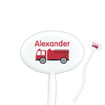 Firetruck 7" Oval Plastic Stir Sticks - White - Double Sided (Personalized)