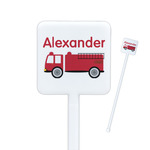 Firetruck Square Plastic Stir Sticks - Double Sided (Personalized)