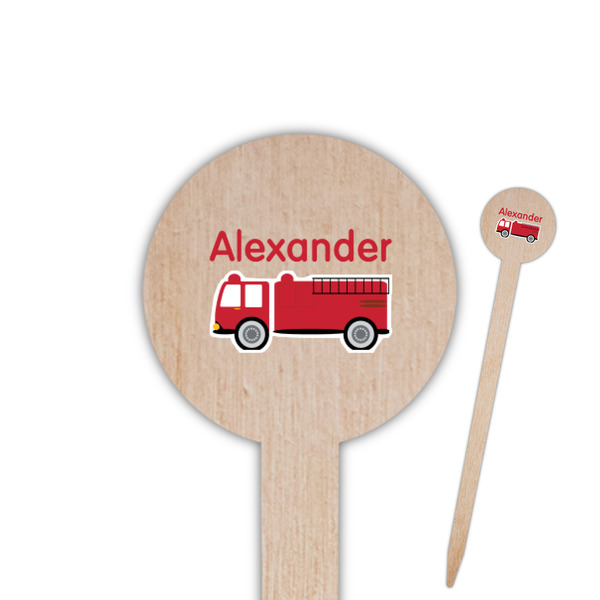 Custom Firetruck 6" Round Wooden Food Picks - Double Sided (Personalized)