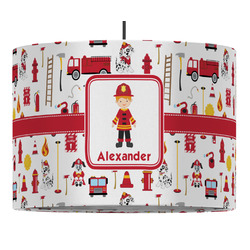 Firefighter Character 16" Drum Pendant Lamp - Fabric (Personalized)