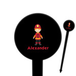 Firefighter Character 6" Round Plastic Food Picks - Black - Single Sided (Personalized)