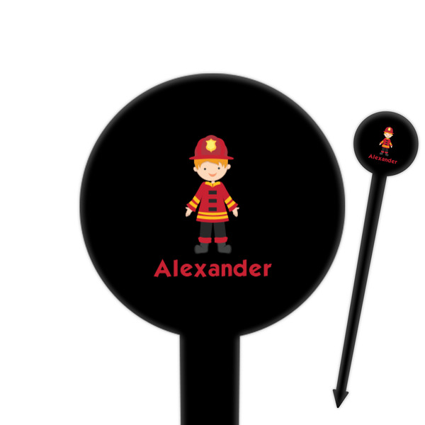 Custom Firefighter Character 6" Round Plastic Food Picks - Black - Double Sided (Personalized)