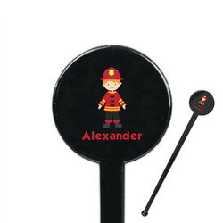Firefighter Character 7" Round Plastic Stir Sticks - Black - Double Sided (Personalized)
