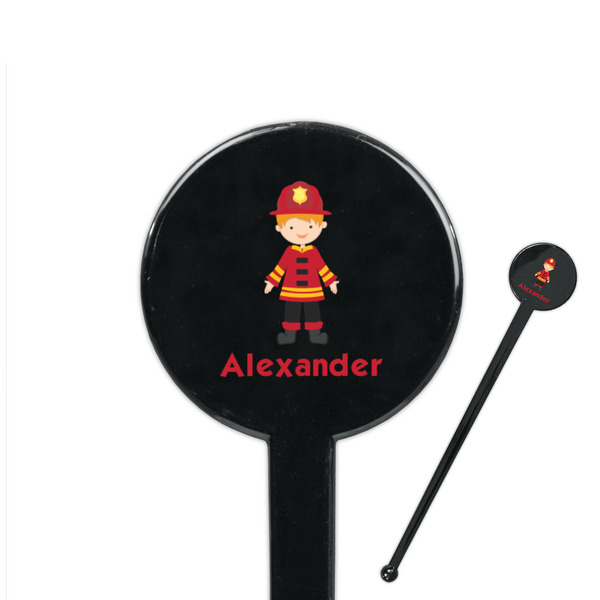 Custom Firefighter Character 7" Round Plastic Stir Sticks - Black - Single Sided (Personalized)