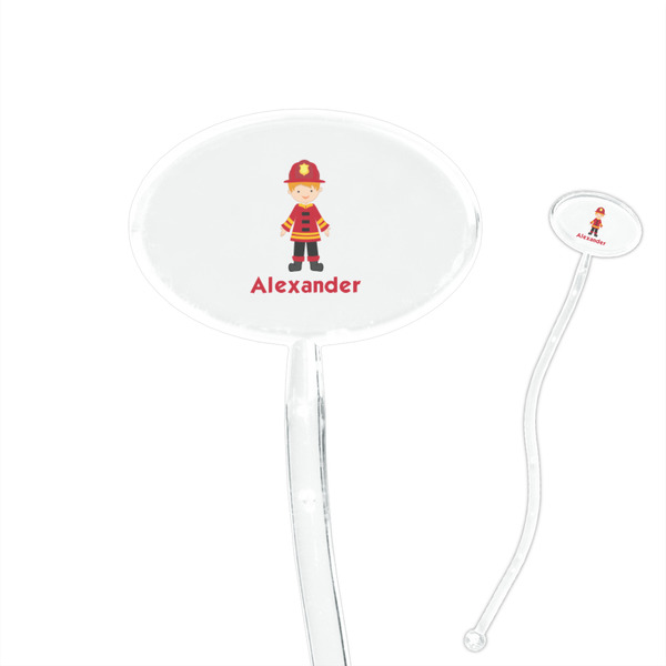 Custom Firefighter Character 7" Oval Plastic Stir Sticks - Clear (Personalized)
