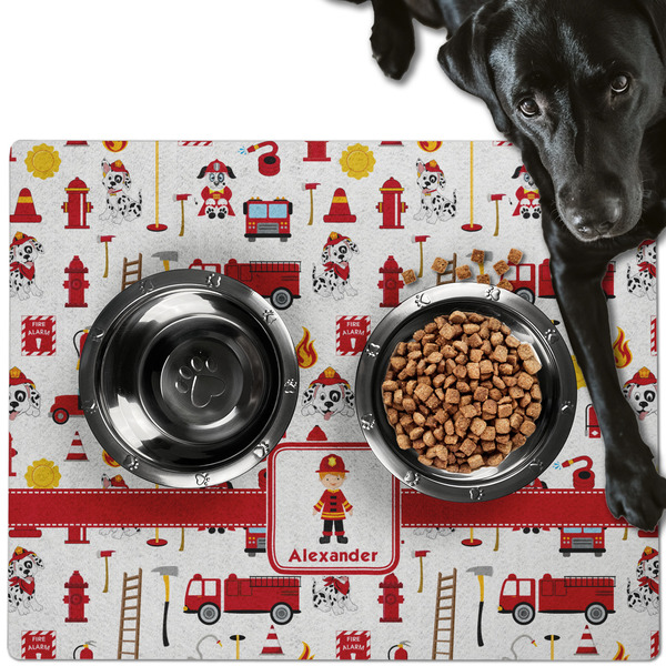 Custom Firefighter Character Dog Food Mat - Large w/ Name or Text