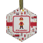 Firefighter Character Flat Glass Ornament - Hexagon w/ Name or Text