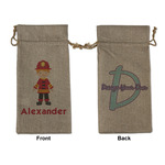 Firefighter Character Large Burlap Gift Bag - Front & Back (Personalized)