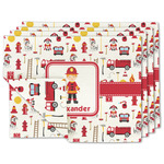 Firefighter Character Double-Sided Linen Placemat - Set of 4 w/ Name or Text