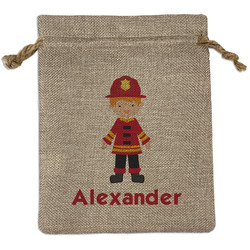 Firefighter Character Medium Burlap Gift Bag - Front (Personalized)