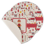 Firefighter Character Round Linen Placemat - Single Sided - Set of 4 (Personalized)