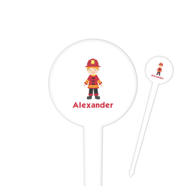 Custom Firefighter Character 4" Round Plastic Food Picks - White - Double Sided (Personalized)