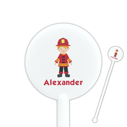 Firefighter Character 5.5" Round Plastic Stir Sticks - White - Double Sided (Personalized)