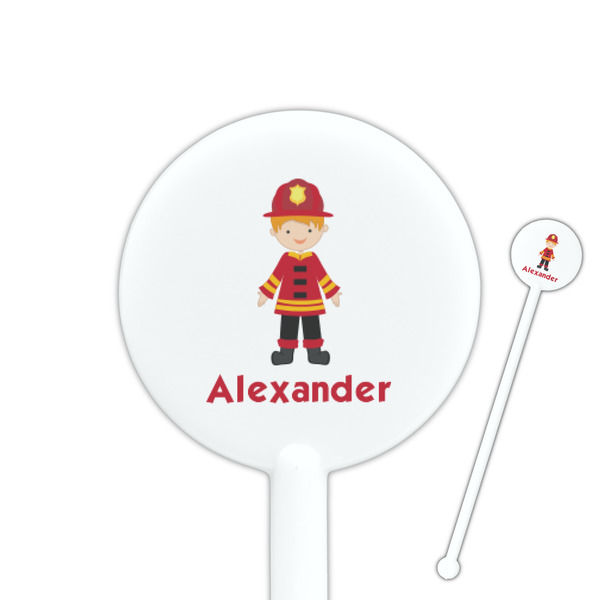 Custom Firefighter Character 5.5" Round Plastic Stir Sticks - White - Double Sided (Personalized)