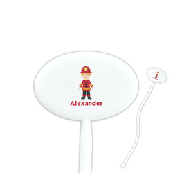 Firefighter Character 7" Oval Plastic Stir Sticks - White - Single Sided (Personalized)