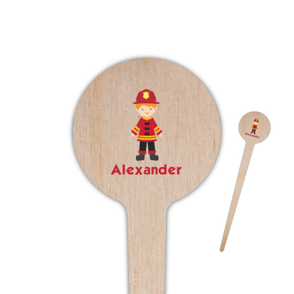 Custom Firefighter Character 4" Round Wooden Food Picks - Single Sided (Personalized)