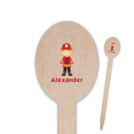 Firefighter Character Oval Wooden Food Picks (Personalized)