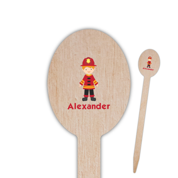 Custom Firefighter Character Oval Wooden Food Picks (Personalized)