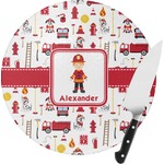Firefighter Character Round Glass Cutting Board (Personalized)