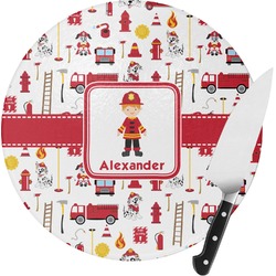 Firefighter Character Round Glass Cutting Board (Personalized)