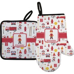 Firefighter Character Oven Mitt & Pot Holder Set w/ Name or Text