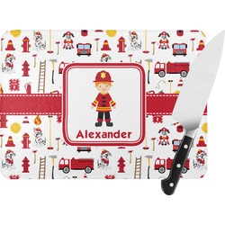 Firefighter Character Rectangular Glass Cutting Board - Large - 15.25"x11.25" w/ Name or Text