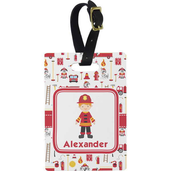 Custom Firefighter Character Plastic Luggage Tag - Rectangular w/ Name or Text