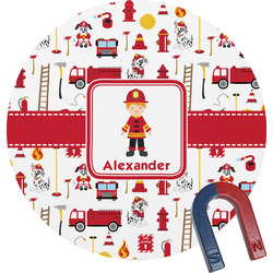 Firefighter Character Round Fridge Magnet (Personalized)