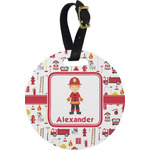 Firefighter Character Plastic Luggage Tag - Round (Personalized)