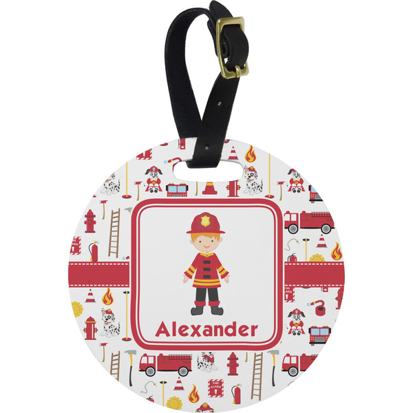 Custom Firefighter Character Plastic Luggage Tag - Round (Personalized)