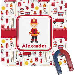 Firefighter Character Square Fridge Magnet w/ Name or Text