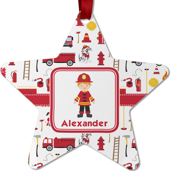 Custom Firefighter Character Metal Star Ornament - Double Sided w/ Name or Text