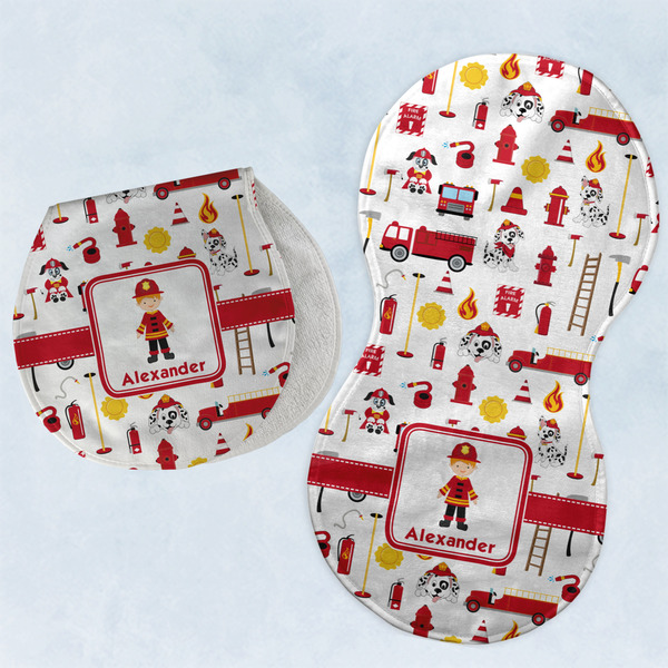 Custom Firefighter Character Burp Pads - Velour - Set of 2 w/ Name or Text