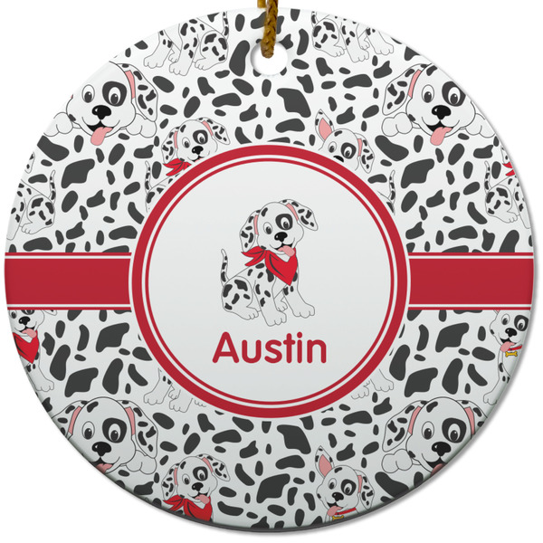 Custom Dalmation Round Ceramic Ornament w/ Name or Text