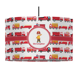 Firetrucks 12" Drum Pendant Lamp - Fabric (Personalized)