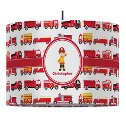 Firetrucks 16" Drum Pendant Lamp - Fabric (Personalized)